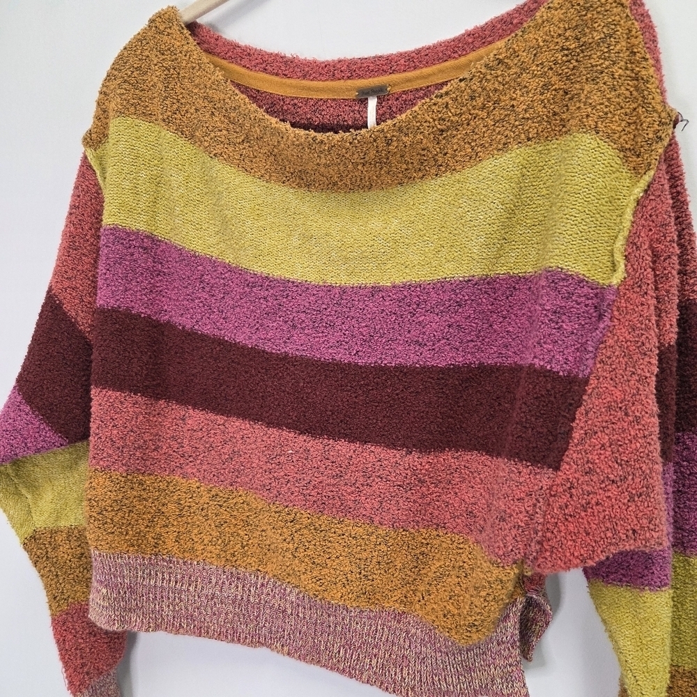 Free People Candyland Stripes Orange Pink Pullover Terry Sweater Size XS - Picture 3 of 8